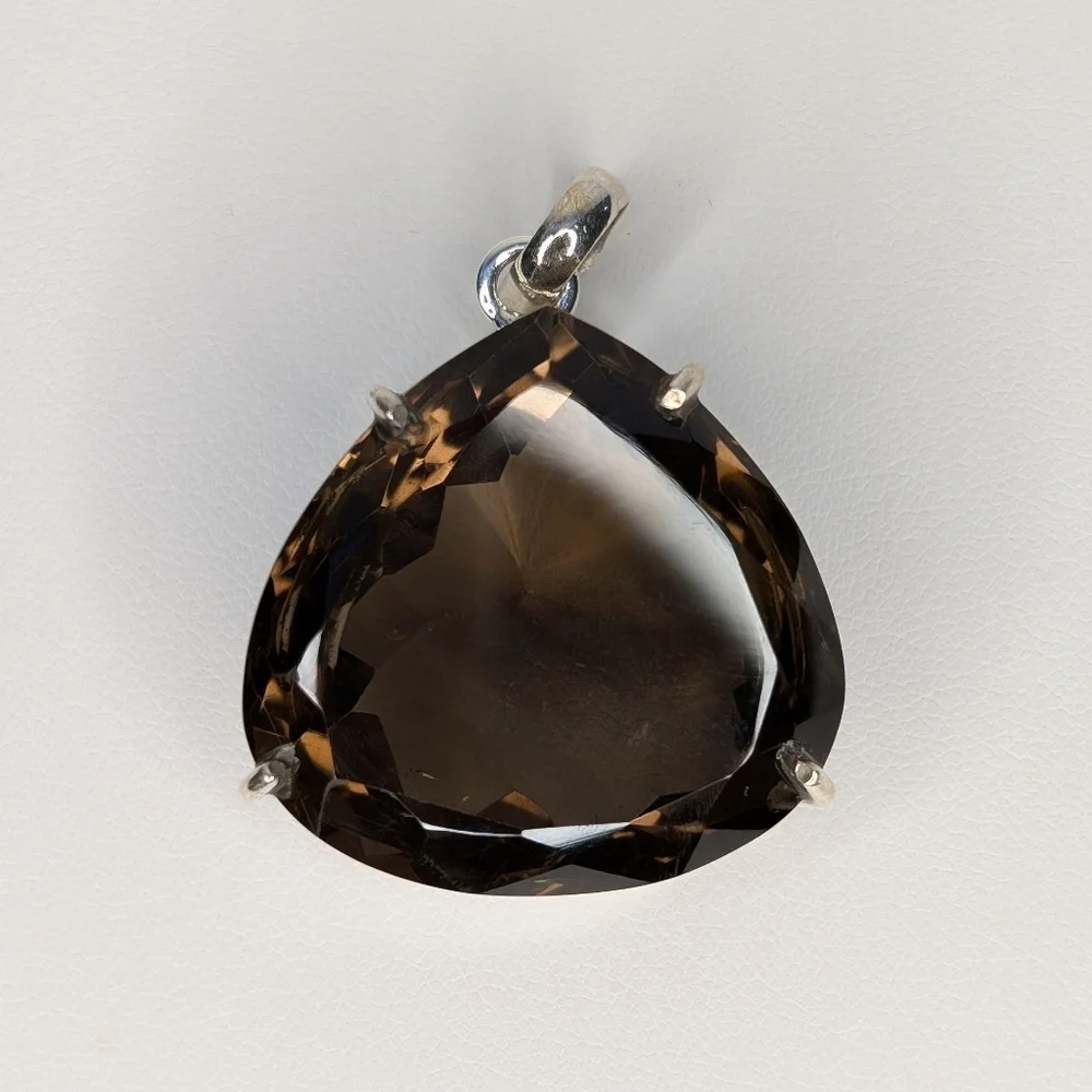 Giant Faceted Smokey Quartz Pendant S925 Sterling Silver - Picture 7 of 9